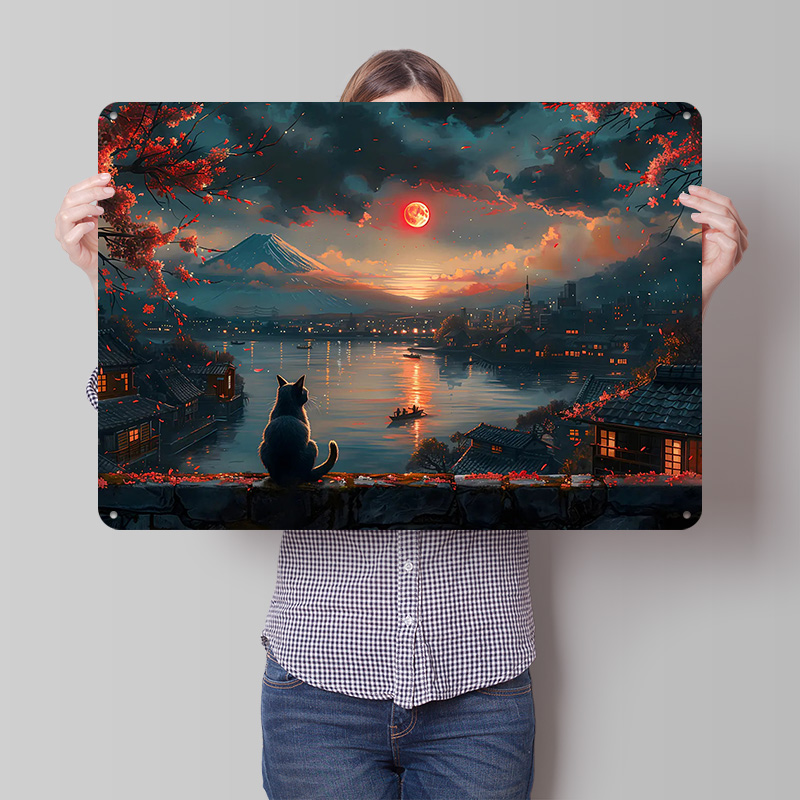 Retro Gaming Japan - Cat Watching Sunset Over Japan 3D